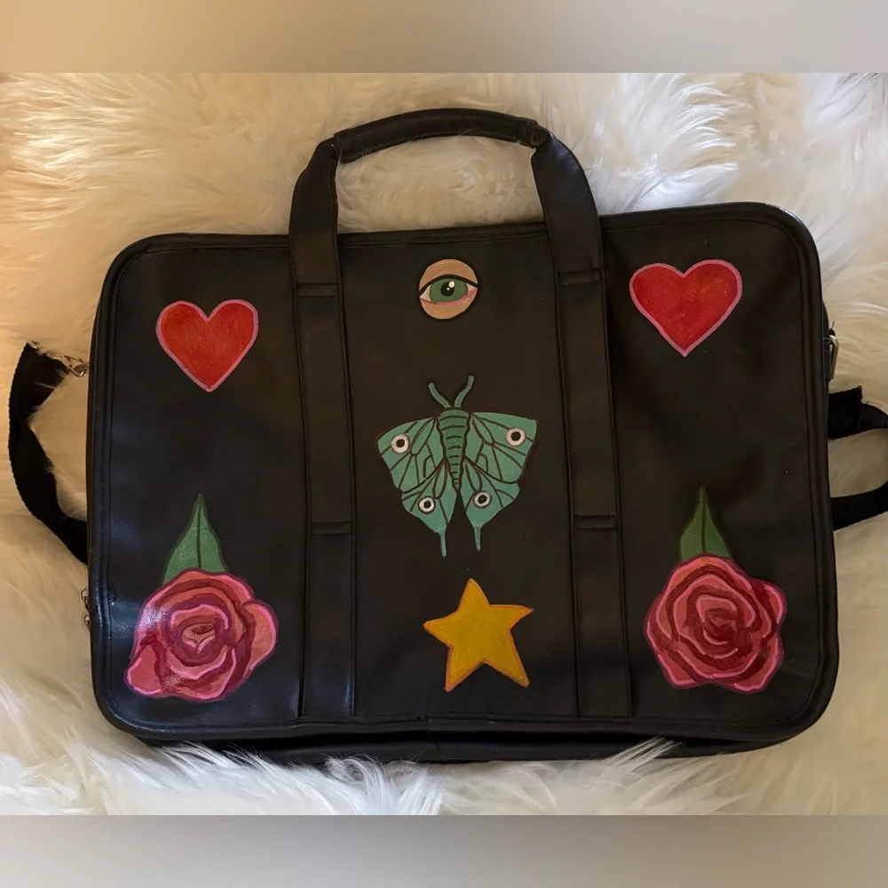 Black Laptop Bag with Colorful Painted Patches